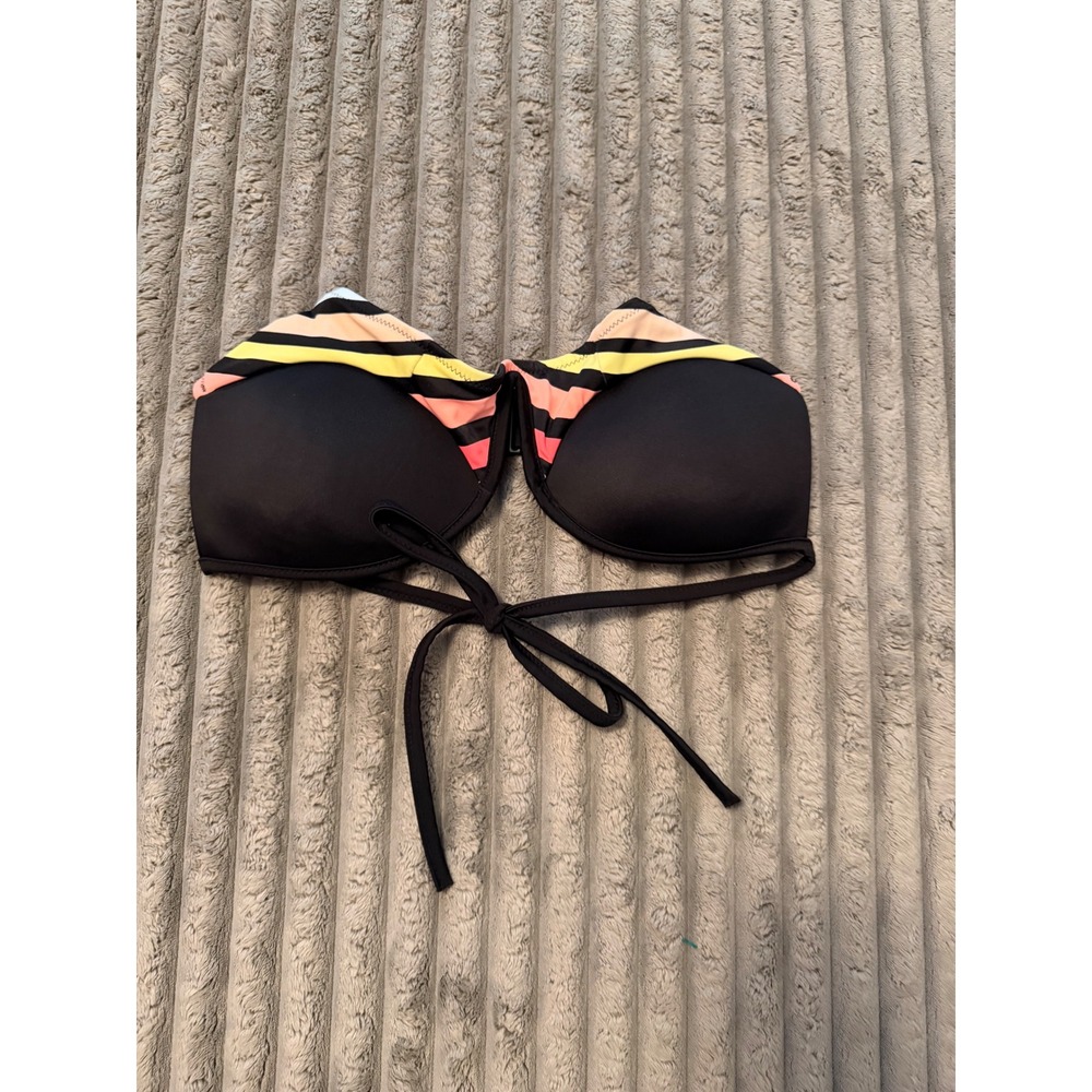 Victorias Secret PINK Neon Striped Underwire‎ Halter Bikini Top Black Small P/S